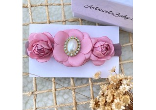 Faixa de Cabelo Flor Broche Rosa Queimado