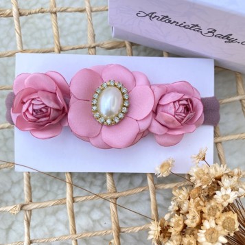 Faixa de Cabelo Flor Broche Rosa Queimado