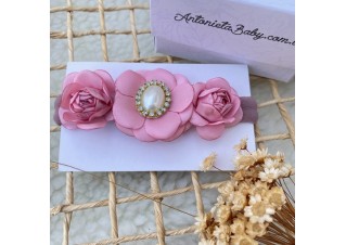 Faixa de Cabelo Flor Broche Rosa Queimado
