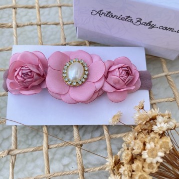 Faixa de Cabelo Flor Broche Rosa Queimado