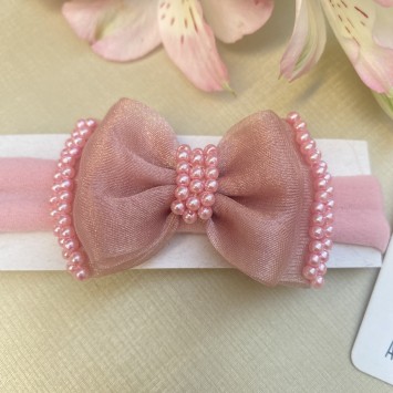 Faixa de Cabelo Laço Organza Rosé 