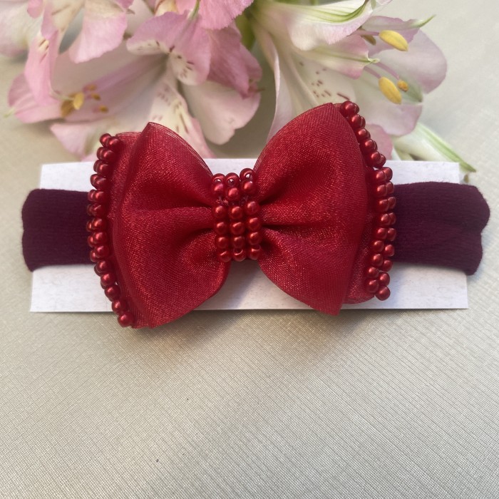 Faixa de Cabelo Laço Organza Vermelho