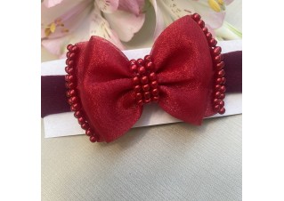 Faixa de Cabelo Laço Organza Vermelho