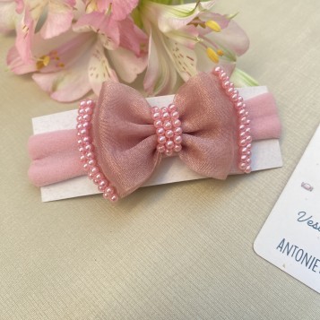 Faixa de Cabelo Laço Organza Rosé 