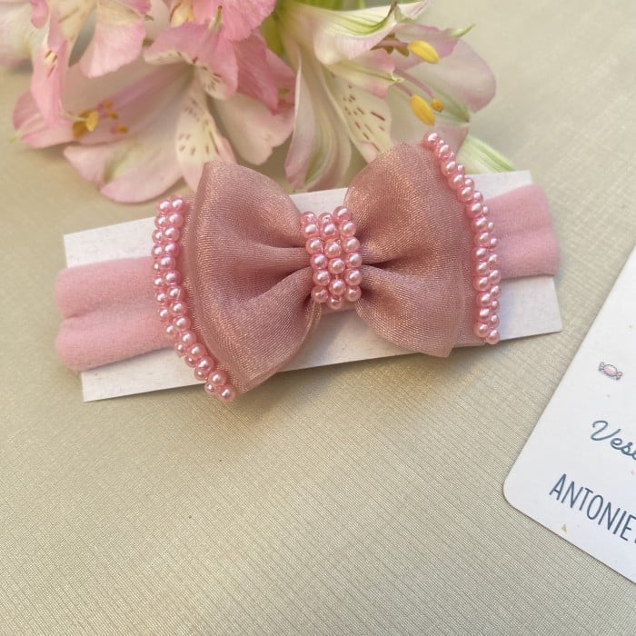 Faixa de Cabelo Laço Organza Rosé 