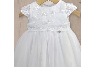 Vestido Batizado Tule Flores