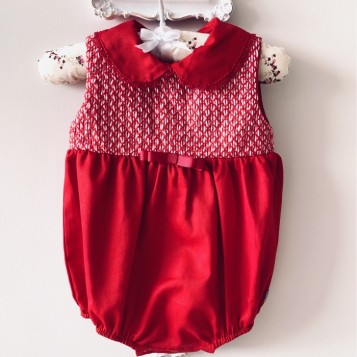 Jardineira Romper Luxo Casinha Vermelho 