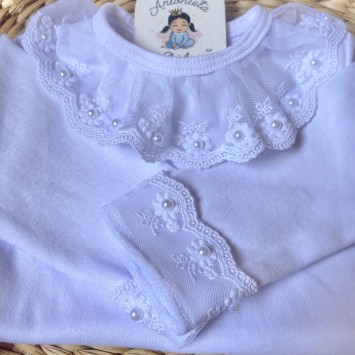 Body Renda Media Tule Flor Branco