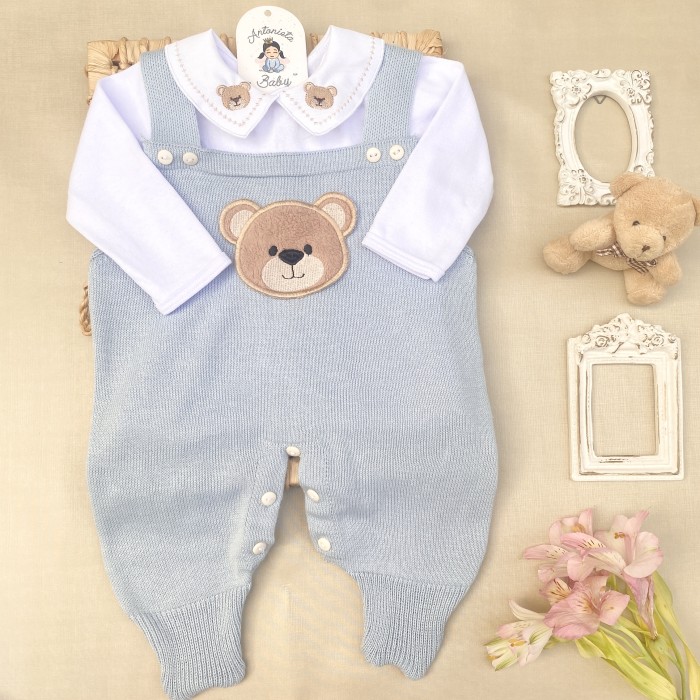 Saida de maternidade Conjunto Tricot Bebê Carinho Azul