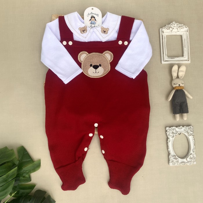Saida de maternidade Conjunto Tricot Bebê Carinho Vermelho 