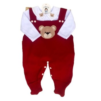 Saida de maternidade Conjunto Tricot Bebê Carinho Vermelho 