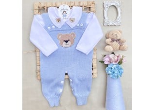 Saida de maternidade Conjunto Tricot Bebê Carinho Azul