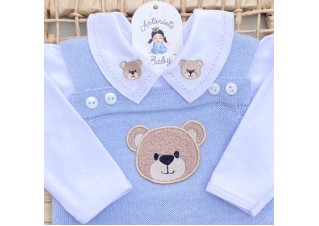 Saida de maternidade Conjunto Tricot Bebê Carinho Azul