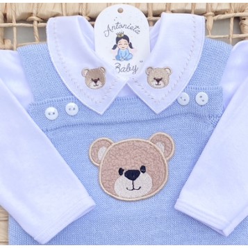 Saida de maternidade Conjunto Tricot Bebê Carinho Azul