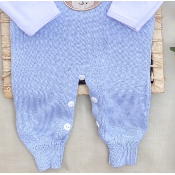 Saida de maternidade Conjunto Tricot Bebê Carinho Azul