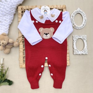 Saida de maternidade Conjunto Tricot Bebê Carinho Vermelho 