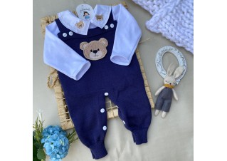 Saida de maternidade Conjunto Tricot Bebê Carinho Marinho