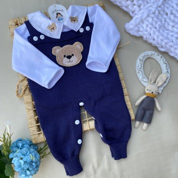 Saida de maternidade Conjunto Tricot Bebê Carinho Marinho