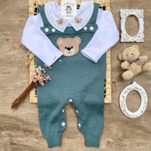Saida de maternidade Conjunto Tricot Bebê Carinho Verde