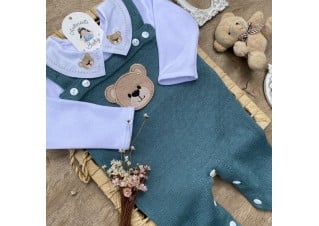 Saida de maternidade Conjunto Tricot Bebê Carinho Verde