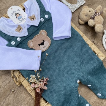 Saida de maternidade Conjunto Tricot Bebê Carinho Verde