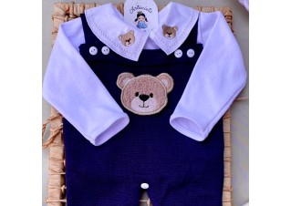 Saida de maternidade Conjunto Tricot Bebê Carinho Marinho