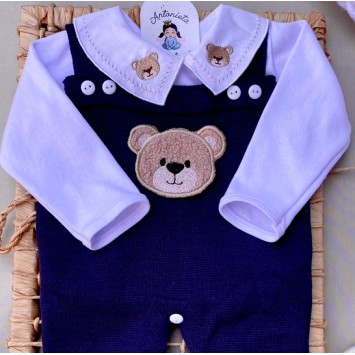 Saida de maternidade Conjunto Tricot Bebê Carinho Marinho