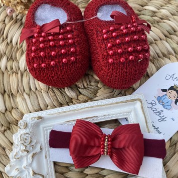 Sapatinho de bebe com perola cheap vermelha
